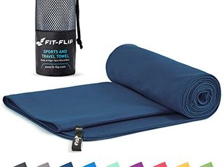 Fit-Flip Asciugamano microfibra - compatto e ultraleggero - asciugamani palestra - il perfetto telo mare grande - ottimale per viaggio, sport e piscina (90x180cm blu marino)