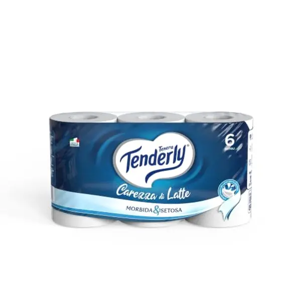 Tenderly Carezza di Latte, 6 Rotoli di Carta Igienica Morbidissima 2 Veli, Realizzata con Fibre 100% Naturali di Latte, Made in Italy — recensione