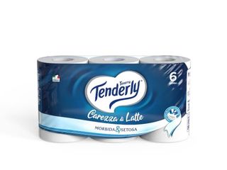 Tenderly Carezza di Latte, 6 Rotoli di Carta Igienica Morbidissima 2 Veli, Realizzata con Fibre 100% Naturali di Latte, Made in Italy