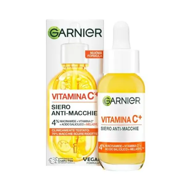 Garnier Siero Viso Vitamina C Anti-Macchie, Illuminante e Rimpolpante, Arricchito con Vitamina C, Niacinamide e Acido Salicilico, Pelle Libera dalle Macchie Scure in 6 Giorni, Incarnato Luminoso, 30ml — recensione