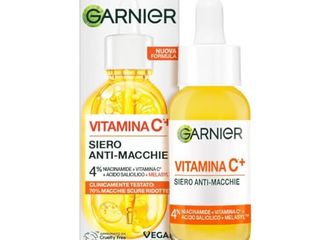 Garnier Siero Viso Vitamina C Anti-Macchie, Illuminante e Rimpolpante, Arricchito con Vitamina C, Niacinamide e Acido Salicilico, Pelle Libera dalle Macchie Scure in 6 Giorni, Incarnato Luminoso, 30ml