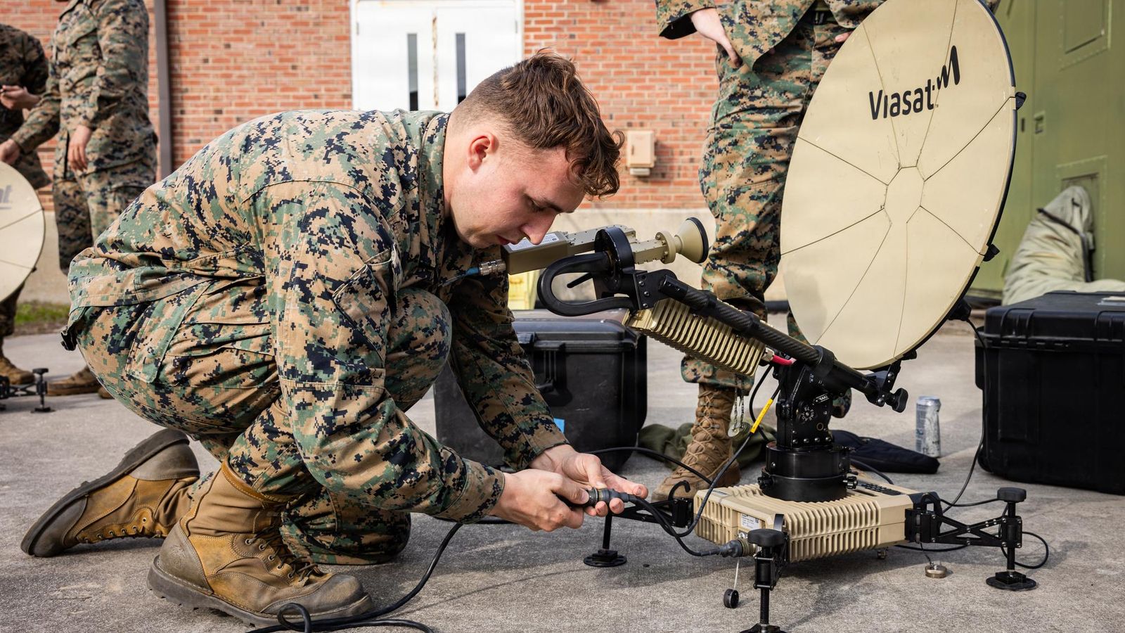 US Marines operate satellite communication terminals during a training exercise