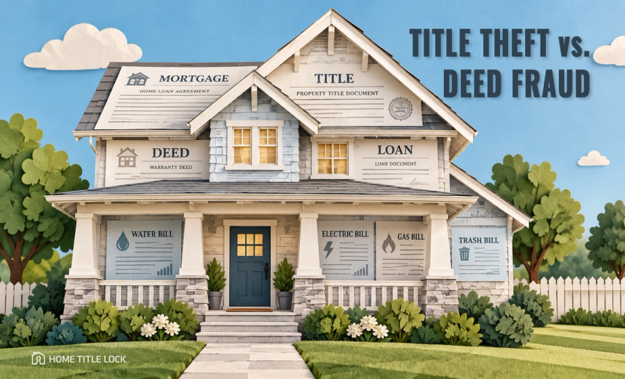 Learn how home title theft and deed fraud happen, which properties may be targeted, the warning signs to watch for, and how title insurance, county alerts, title monitoring, and Home Title Lock differ.