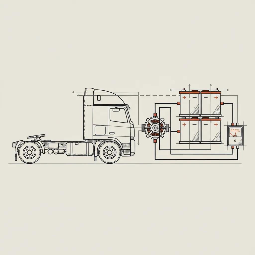 916 Truck Repair schematic illustration — Alternator vs Battery Failure on a Semi: How to Tell the Difference