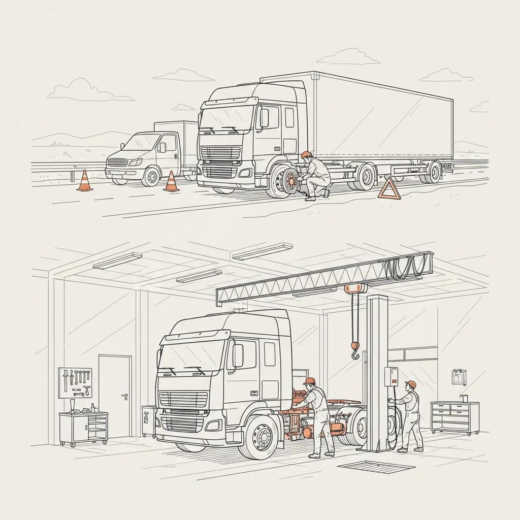 916 Truck Repair schematic illustration - Mobile Truck Repair vs. Shop Repair: When to Call for Roadside Service