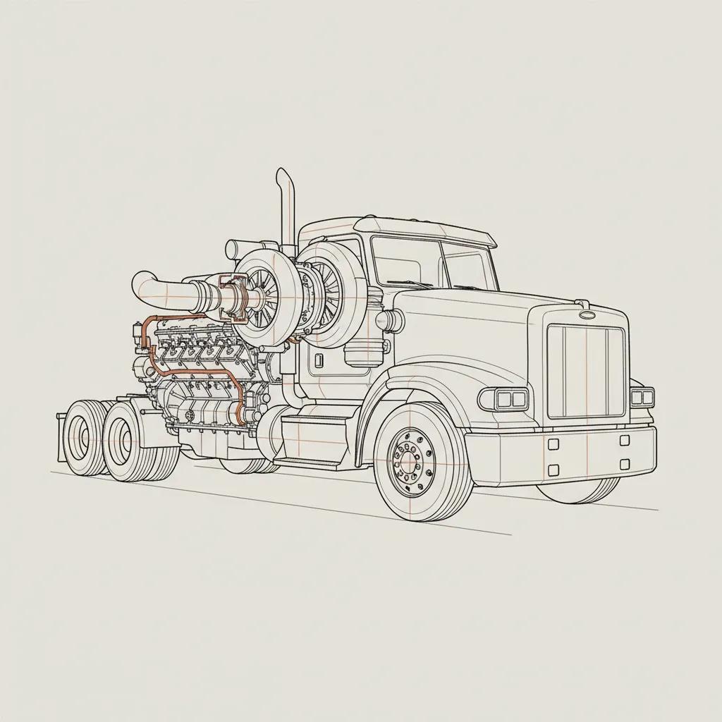 916 Truck Repair schematic illustration — Turbocharger Failure Warning Signs on Semi Trucks