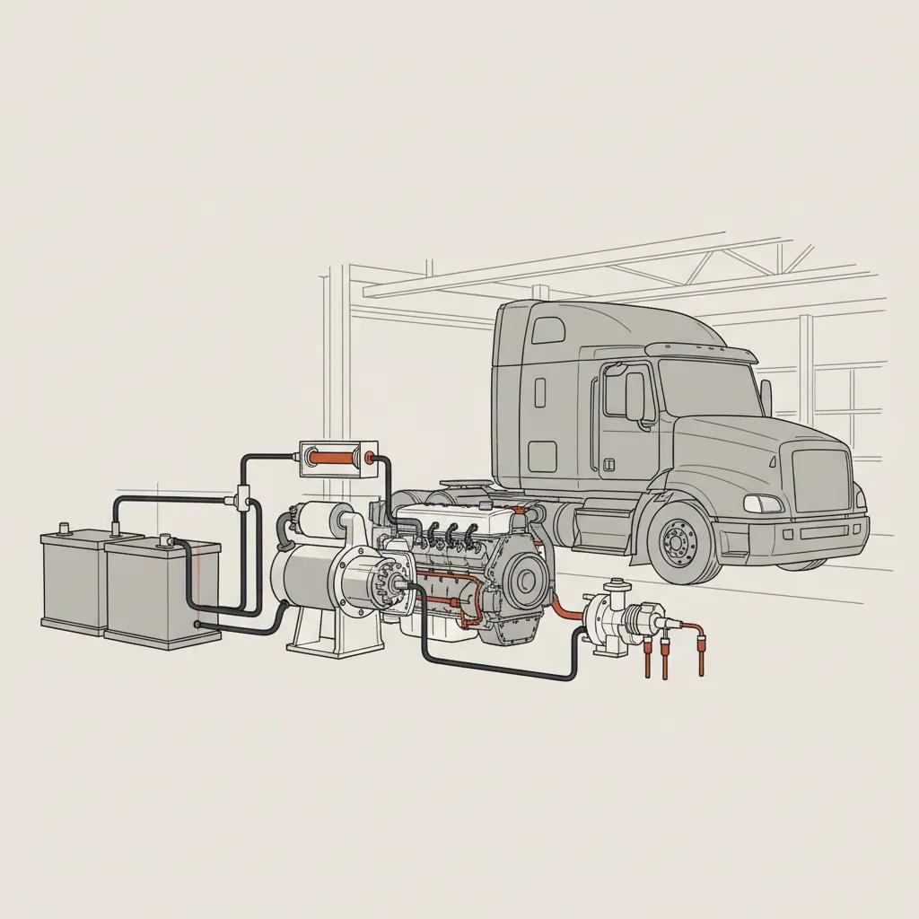 916 Truck Repair schematic illustration — Diesel Won't Start: Hard-Start and No-Start Troubleshooting Guide