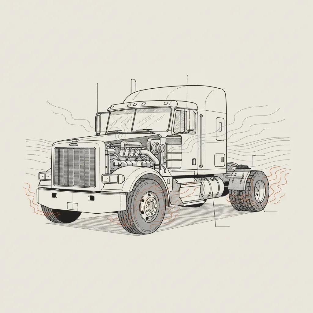 916 Truck Repair schematic illustration — Summer Heat and Truck Breakdowns in the Sacramento Valley