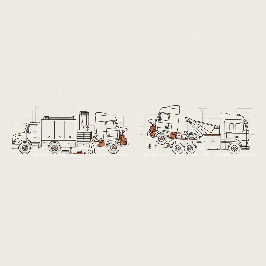 916 Truck Repair schematic illustration — Mobile Repair vs Towing: A Cost Comparison for Truckers