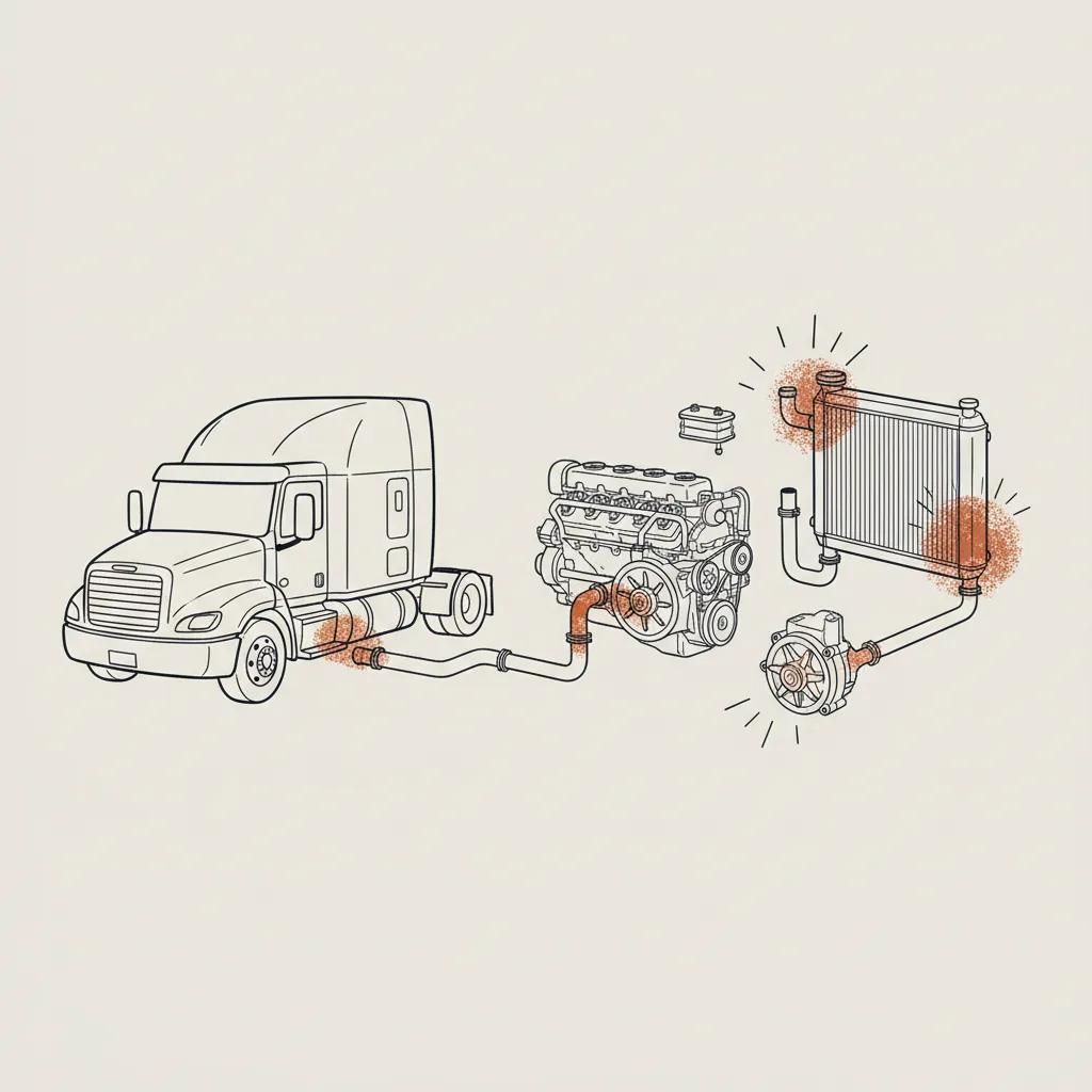 916 Truck Repair schematic illustration — Semi Truck Coolant Leaks: Common Causes