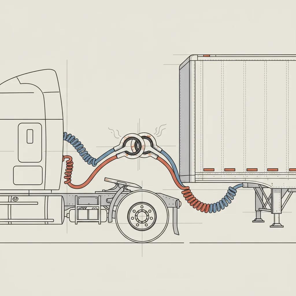 916 Truck Repair schematic illustration — Gladhand and Air Line Failures on Trailers: Causes, Symptoms, and Fixes