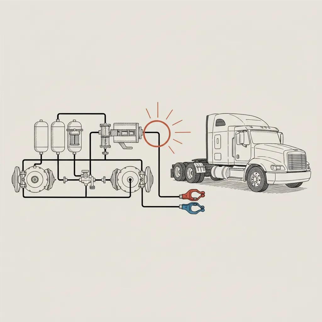 916 Truck Repair schematic illustration — Troubleshooting Air Leaks on a Semi Truck