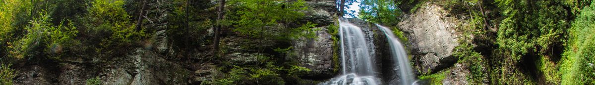 Bushkill Falls, a network of boardwalk trails leading past eight waterfalls in the Pocono Mountains.