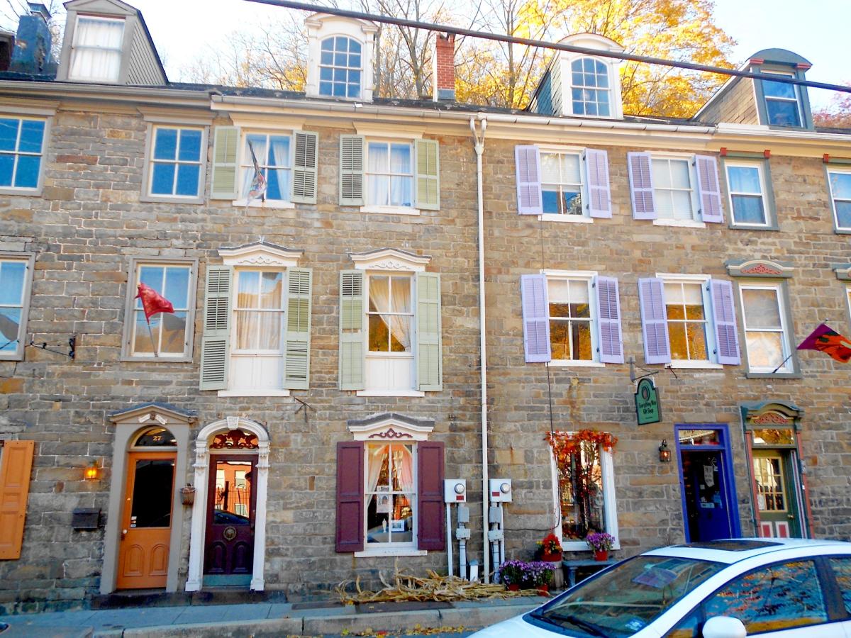 Historic Stone Row, 19th-century stone rowhouses on Race Street in Jim Thorpe, Pennsylvania.