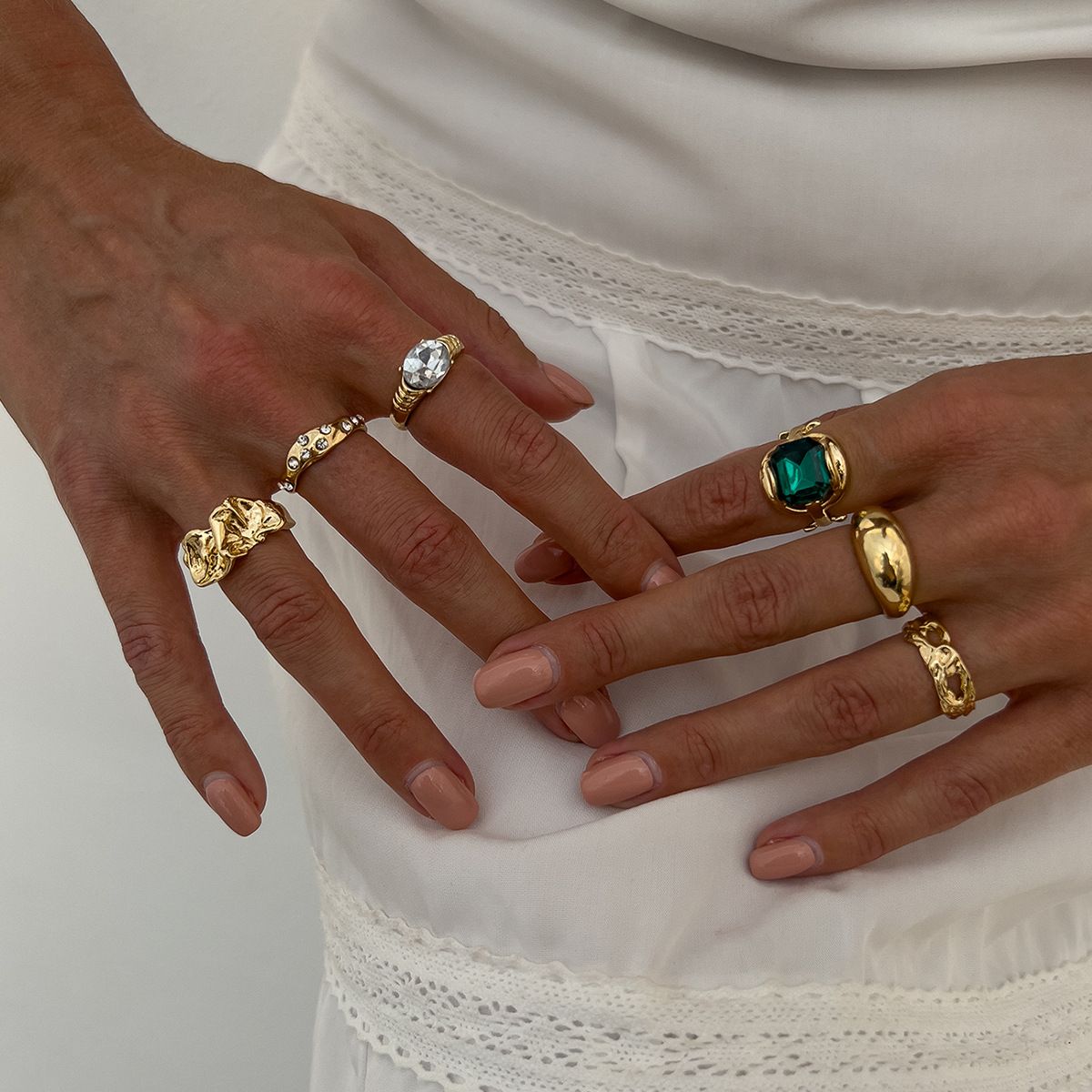 Retro Diamond-Encrusted Irregular Ring Set - Yunhai Jewelry