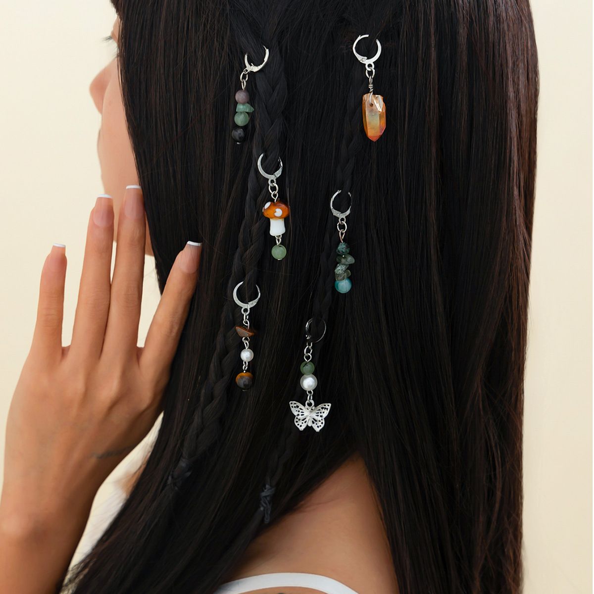 Mushroom Crystal Turquoise Hair Clip Set - Yunhai Jewelry