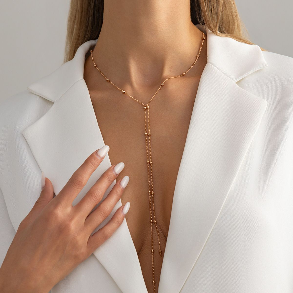 Y-Shaped Round Bead Tassel Long Necklace - Yunhai Jewelry