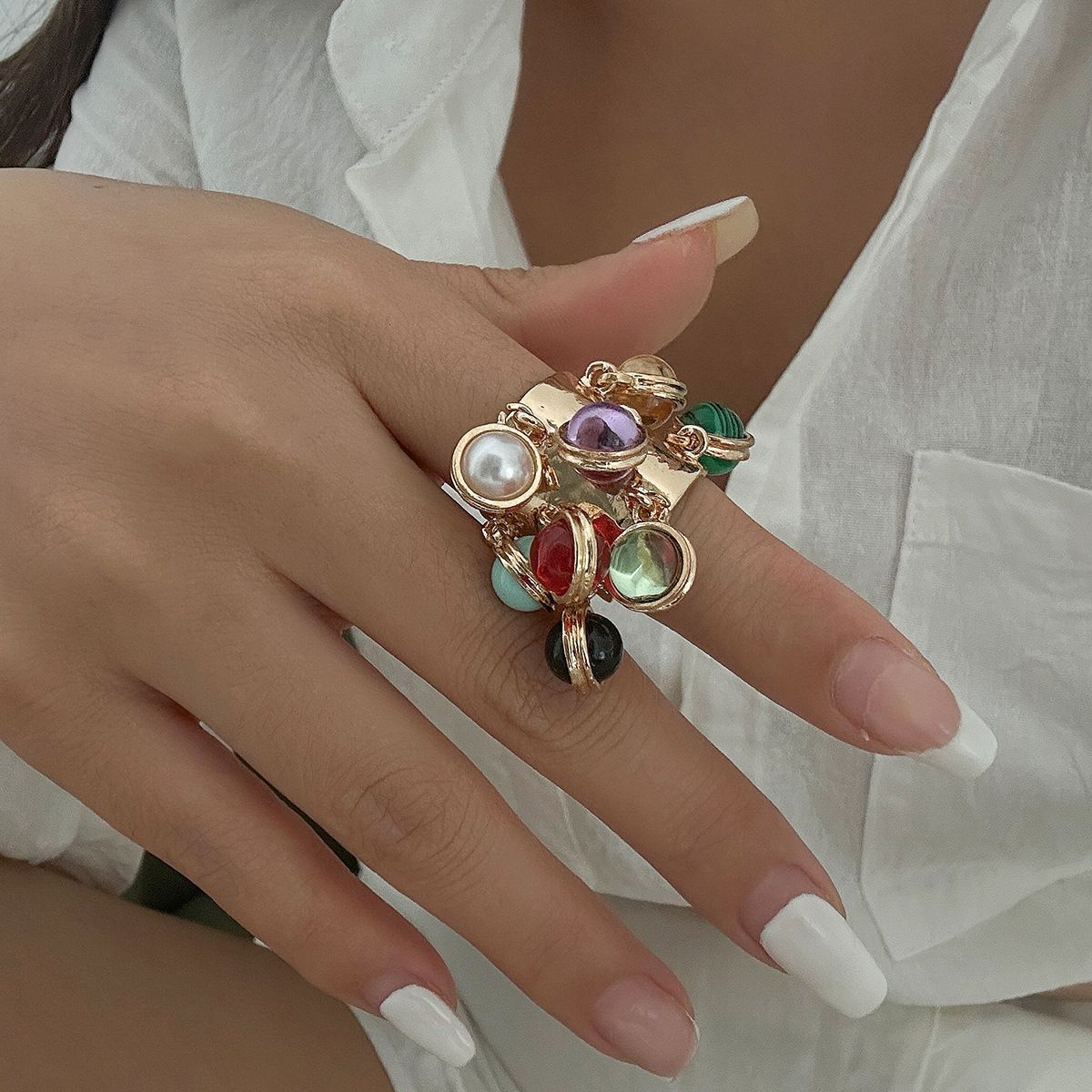 Malachite Round Open Alloy Ring - Yunhai Jewelry