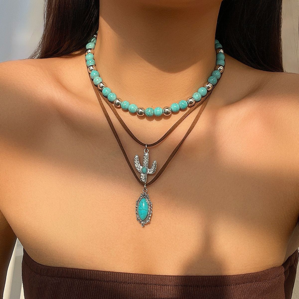 Ethnic-Style Turquoise Beaded Necklace Set - Yunhai Jewelry