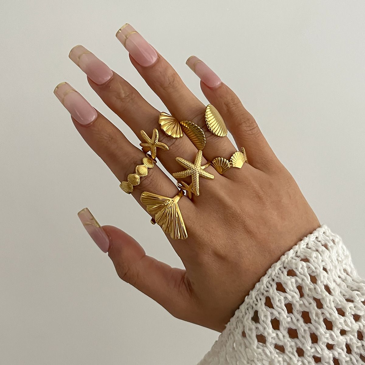 Ocean-Inspired Metal Open Ring Set - Yunhai Jewelry