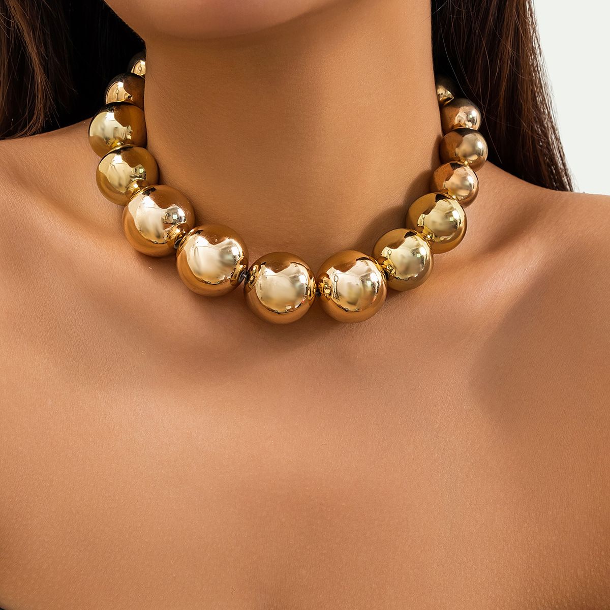 Punk-Style Large Beaded Choker Necklace - Yunhai Jewelry