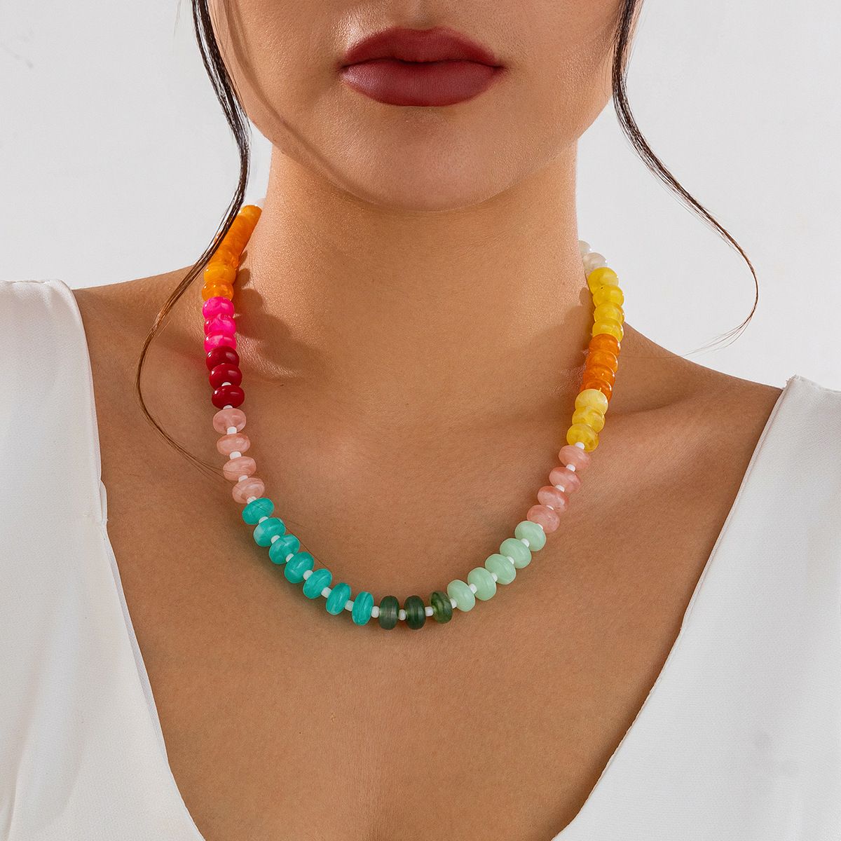 Dopamine-Style Acrylic Bead Choker Necklace - Yunhai Jewelry