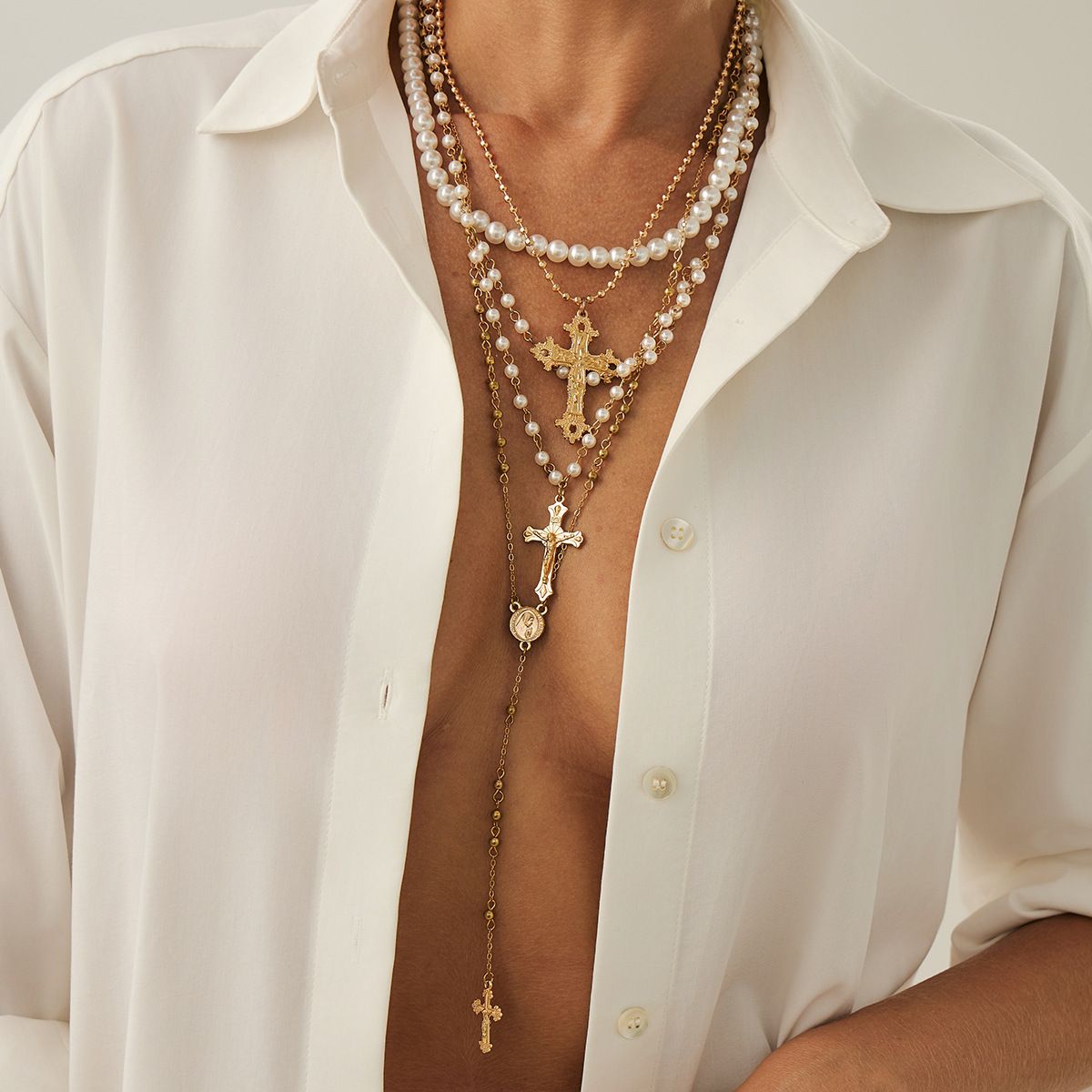 Multi-layered Cross Pearl Necklace - Yunhai Jewelry