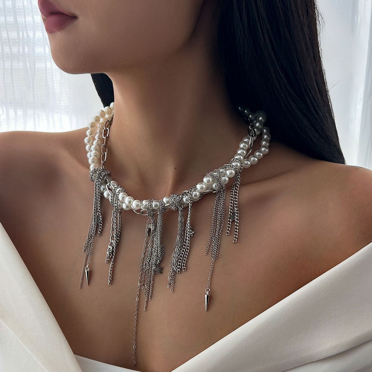 Heart-Shaped Pearl Tassel Pendant Necklace - Yunhai Jewelry