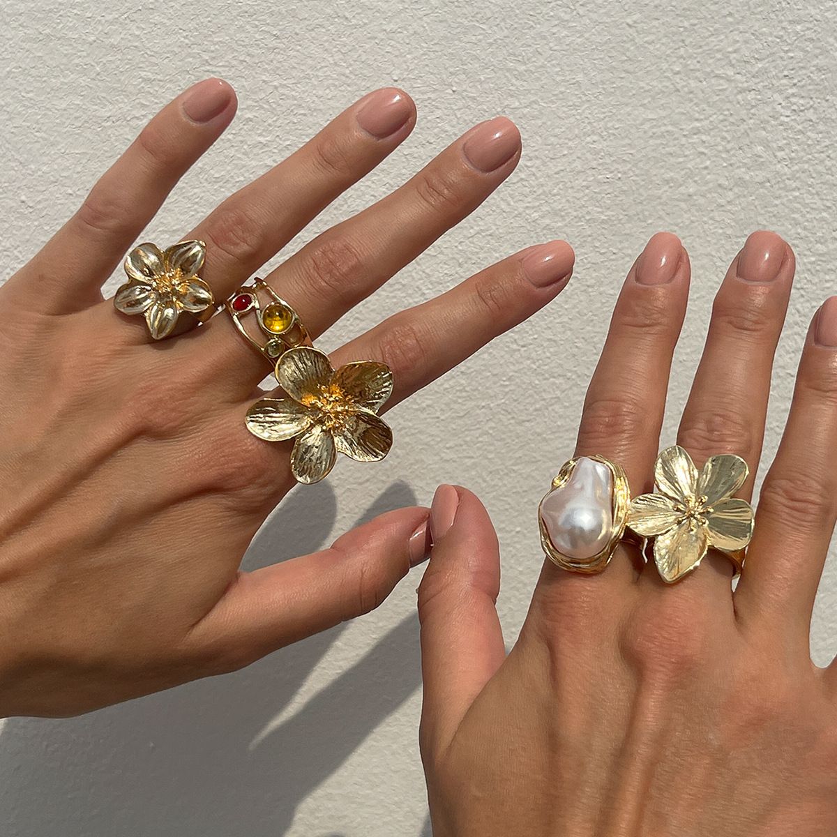 Irregular Hollow Alloy Ring with Pearl Inlay - Yunhai Jewelry