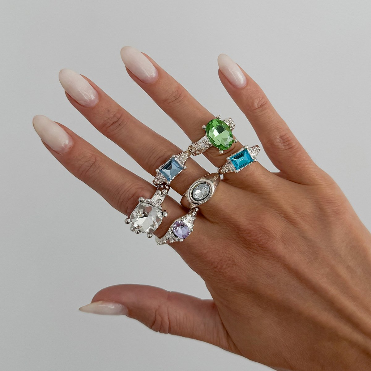 Square Colored Gemstone Open Ring Set - Yunhai Jewelry