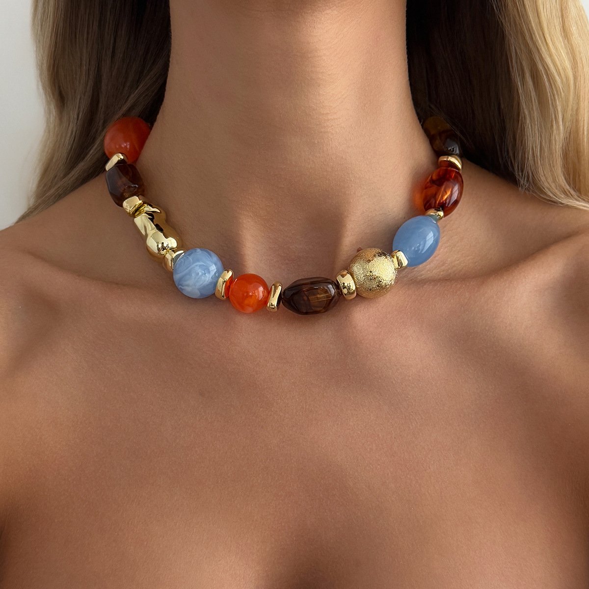 Maillard-Style Colored Resin Bead Necklace - Yunhai Jewelry