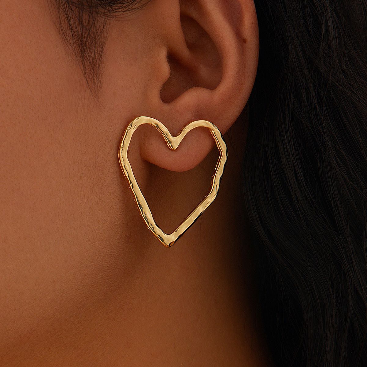 Folding Hollow Heart Alloy Earrings - Yunhai Jewelry