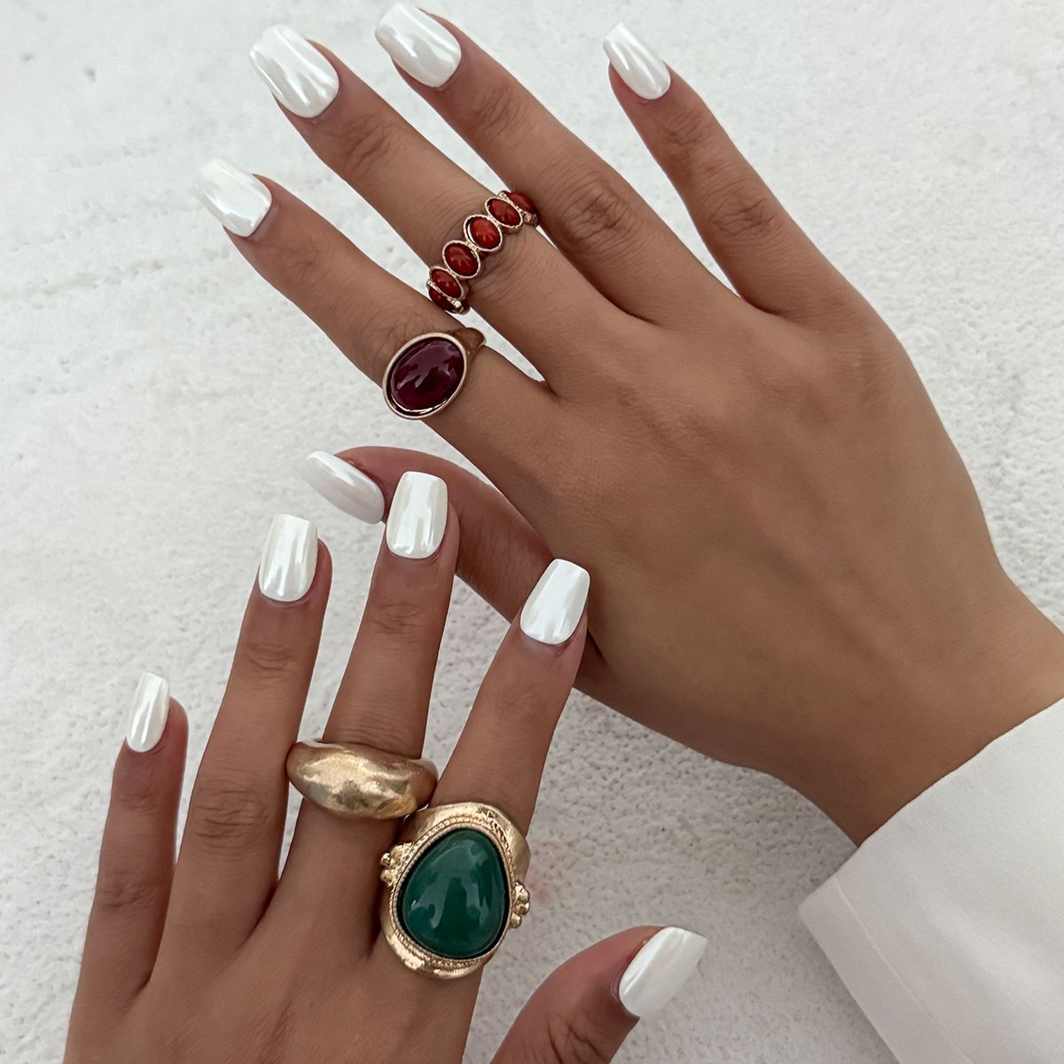 Retro Gemstone Open Irregular Ring Set - Yunhai Jewelry