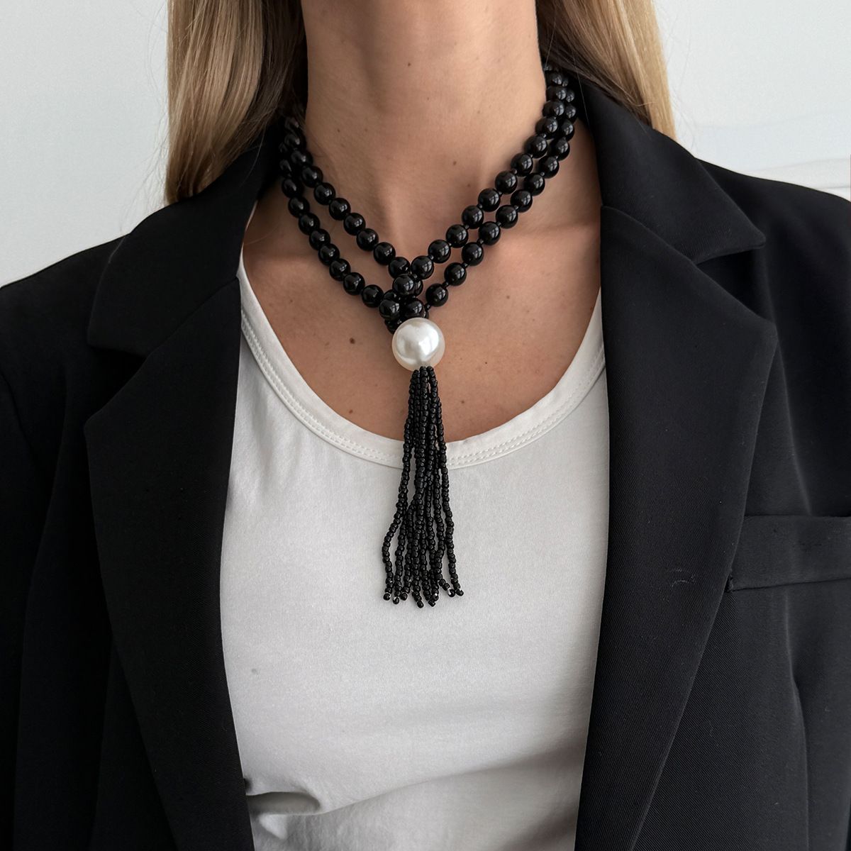 Acrylic Beaded Layered Tassel Necklace - Yunhai Jewelry