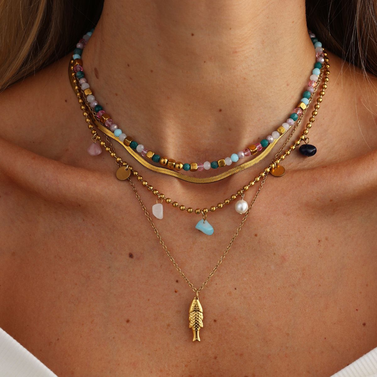 Summer Ocean Colorful Beaded Pendant Necklace - Yunhai Jewelry