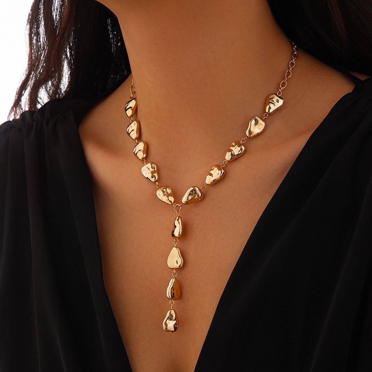 Irregular Oval Waterdrop Y-Shaped Clavicle Chain - Yunhai Jewelry