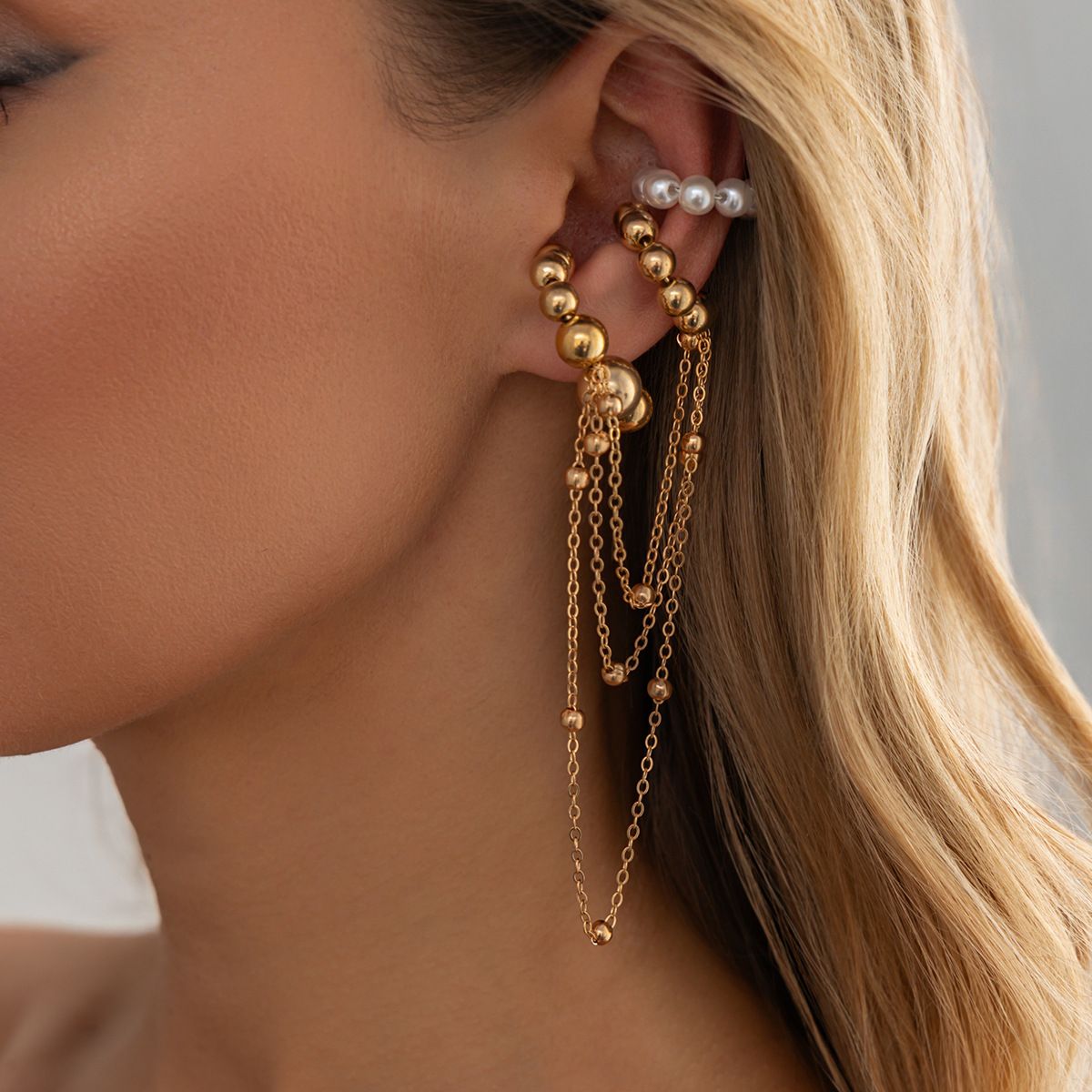 Pearl Tassel Round Bead Chain Earrings - Yunhai Jewelry