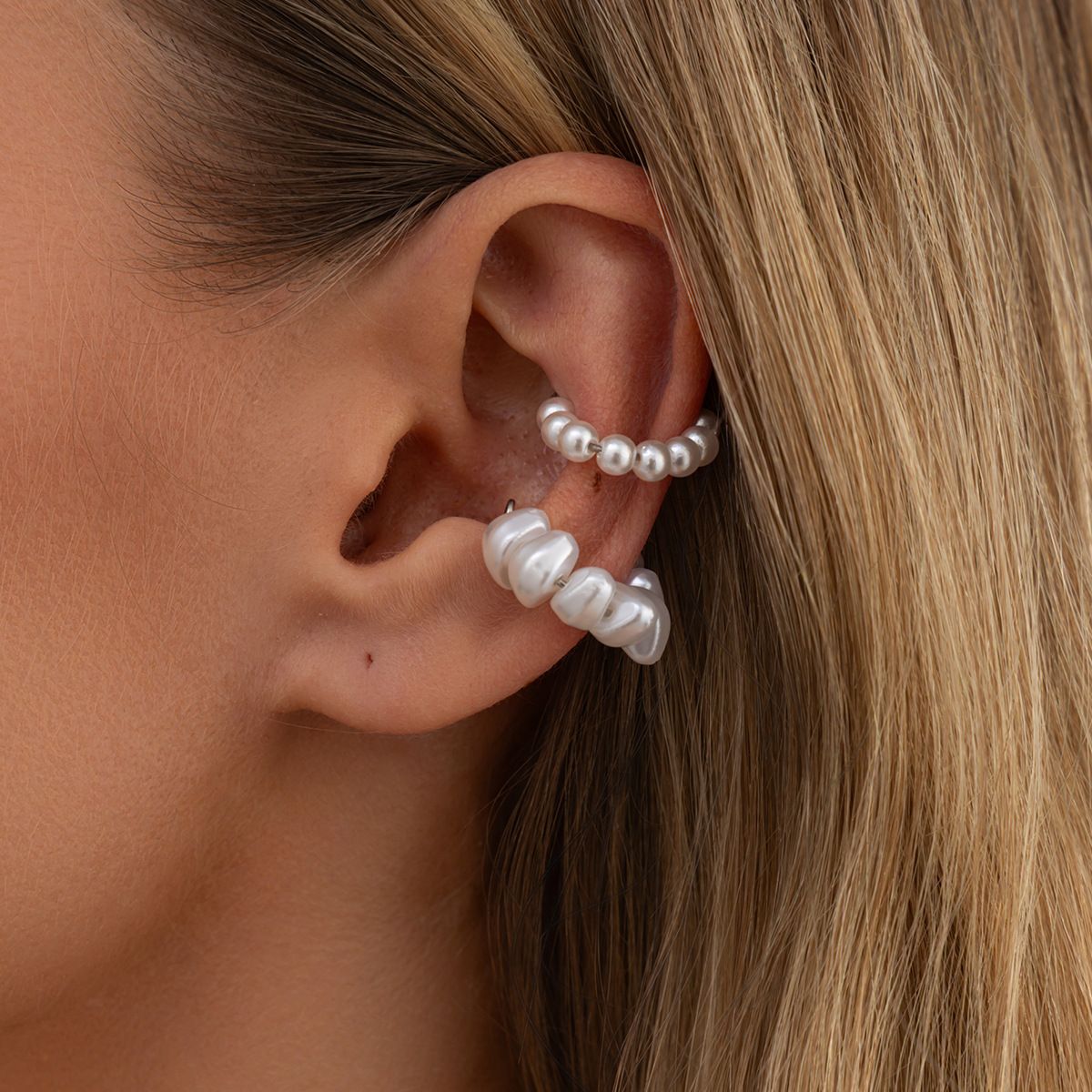 C-Shaped Ear Bone Clip With Pearls, No Piercing Required - Yunhai Jewelry