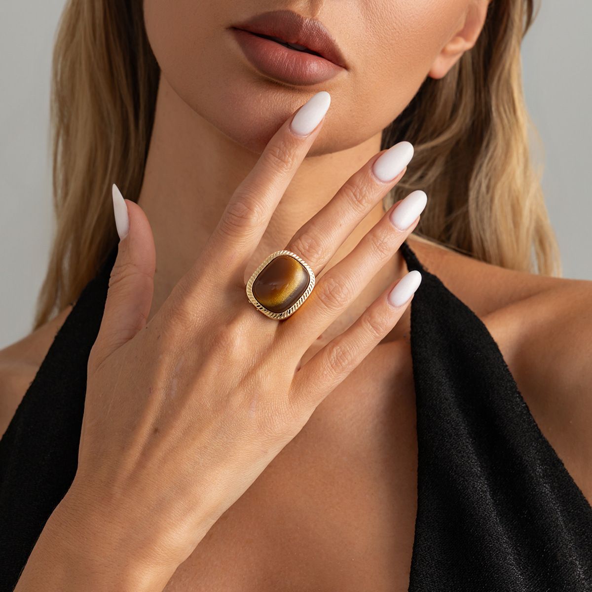 Light gold + tiger's eye imitation ring
