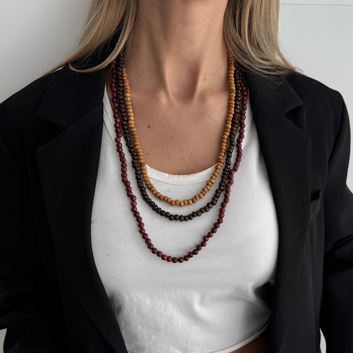 Retro Fashion Long Layered Wooden Bead Necklace - Yunhai Jewelry