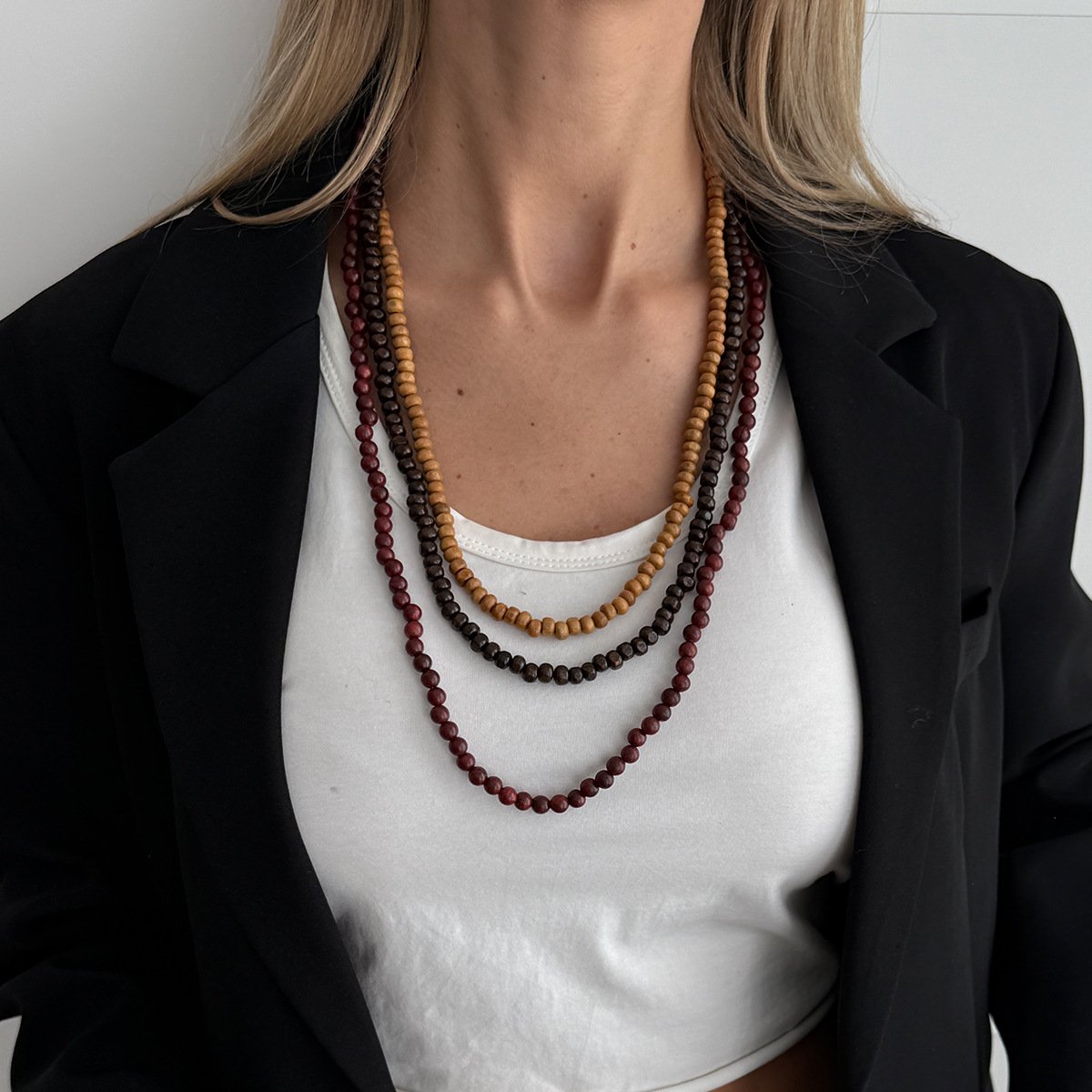 Retro Fashion Long Layered Wooden Bead Necklace - Yunhai Jewelry
