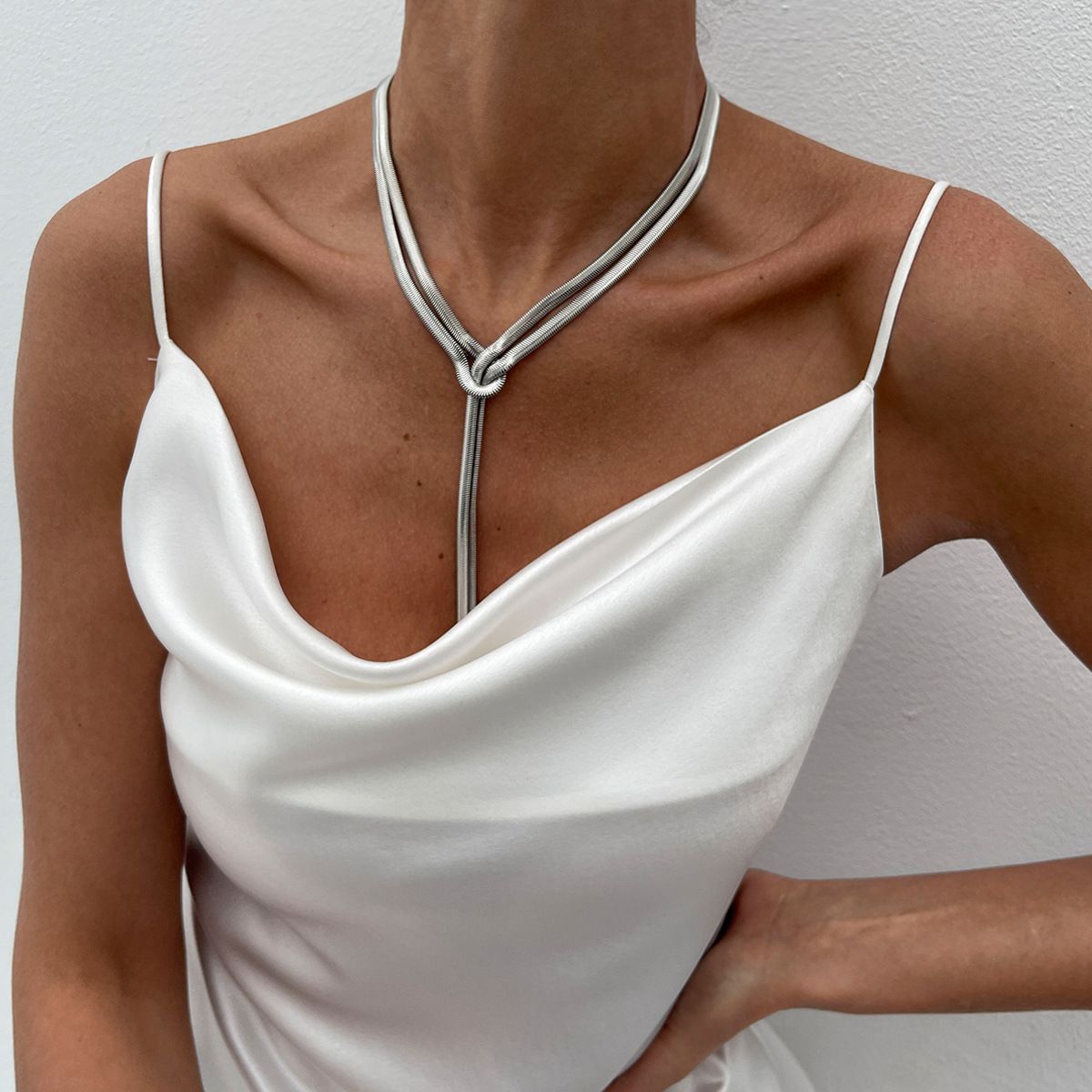 Y-shaped Metal Snake Bone Long Necklace - Yunhai Jewelry