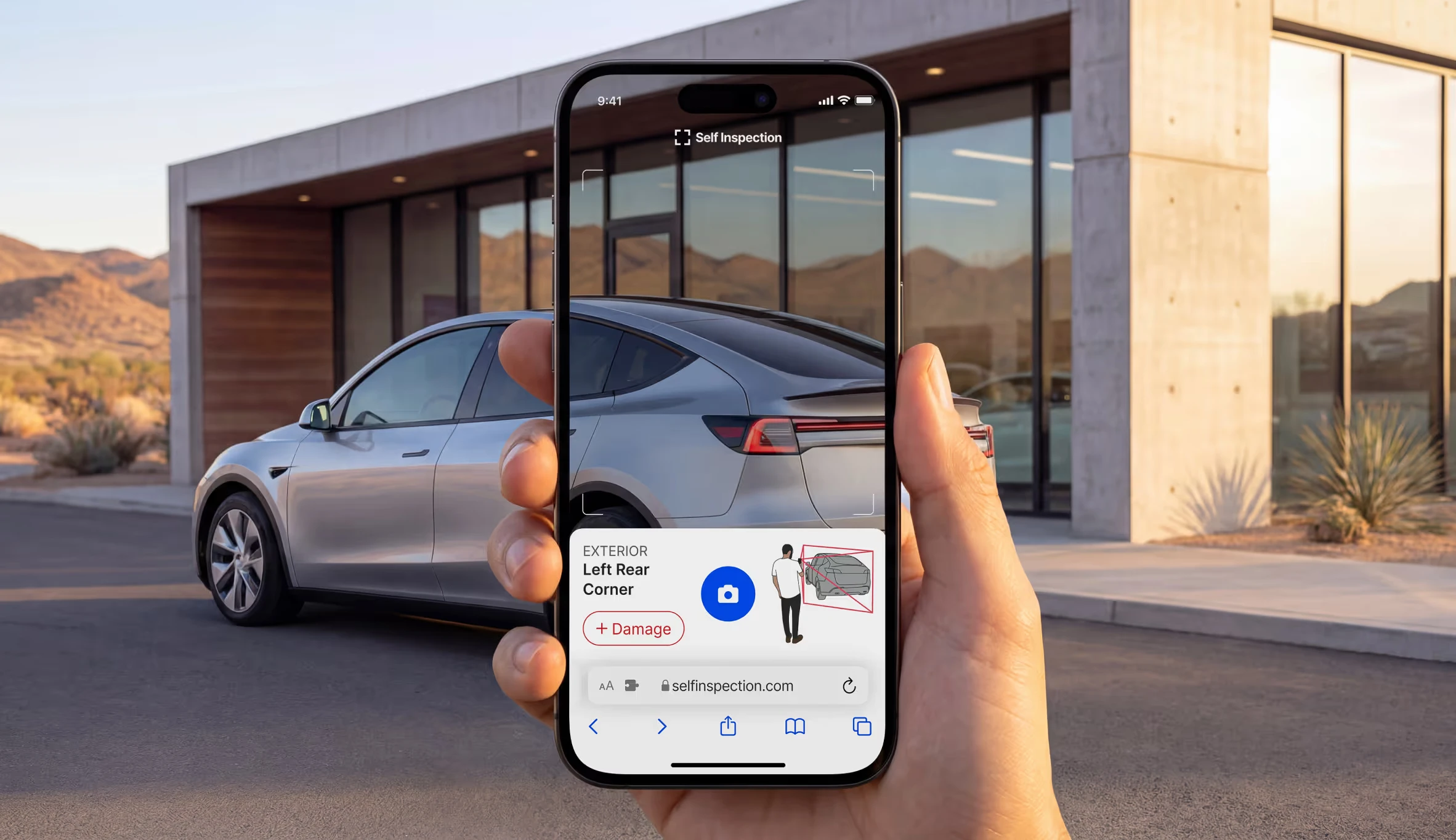 Mobile inspection app scanning a car for exterior damage