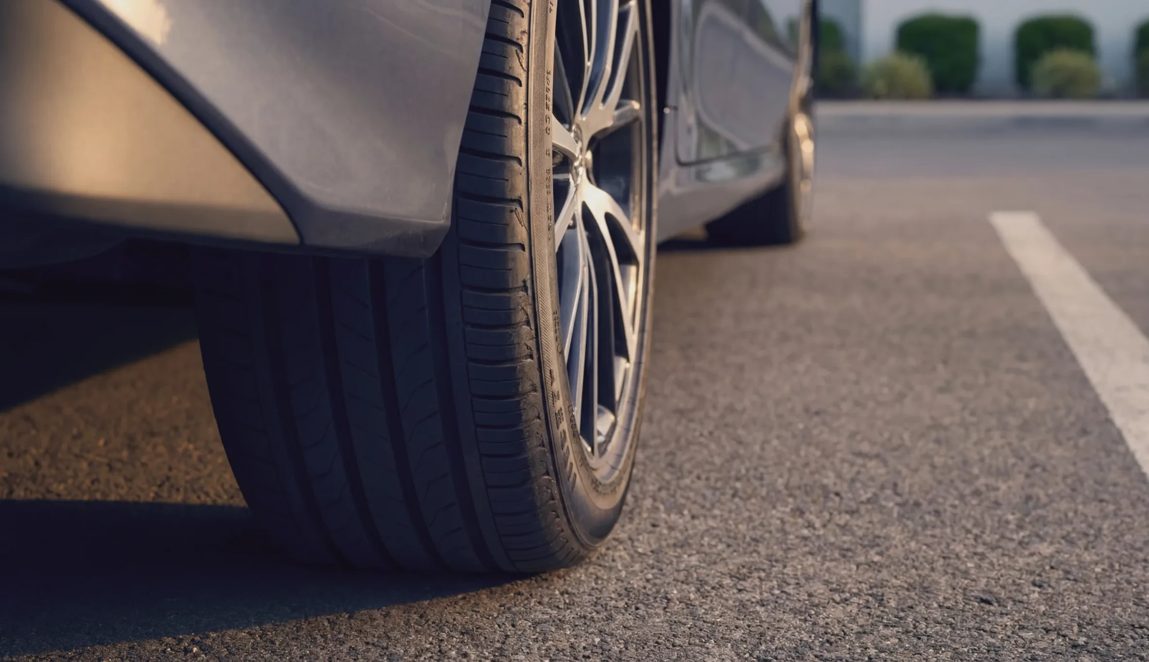 Low angle of a tire tread with inner, middle, and outer depth readings
