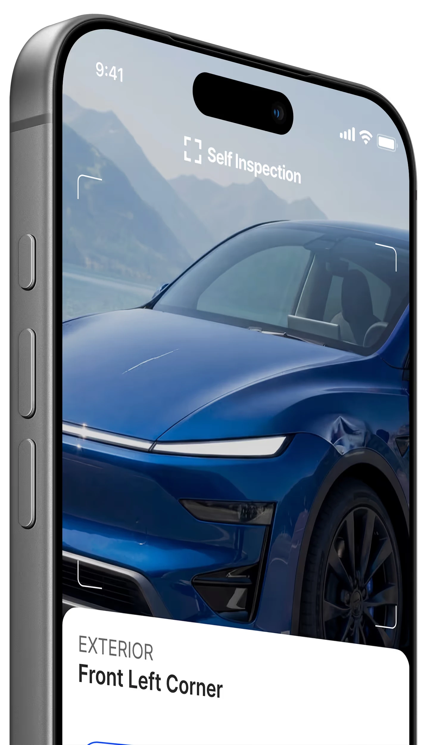 Guided capture of a vehicle's front left corner in the Self Inspection app
