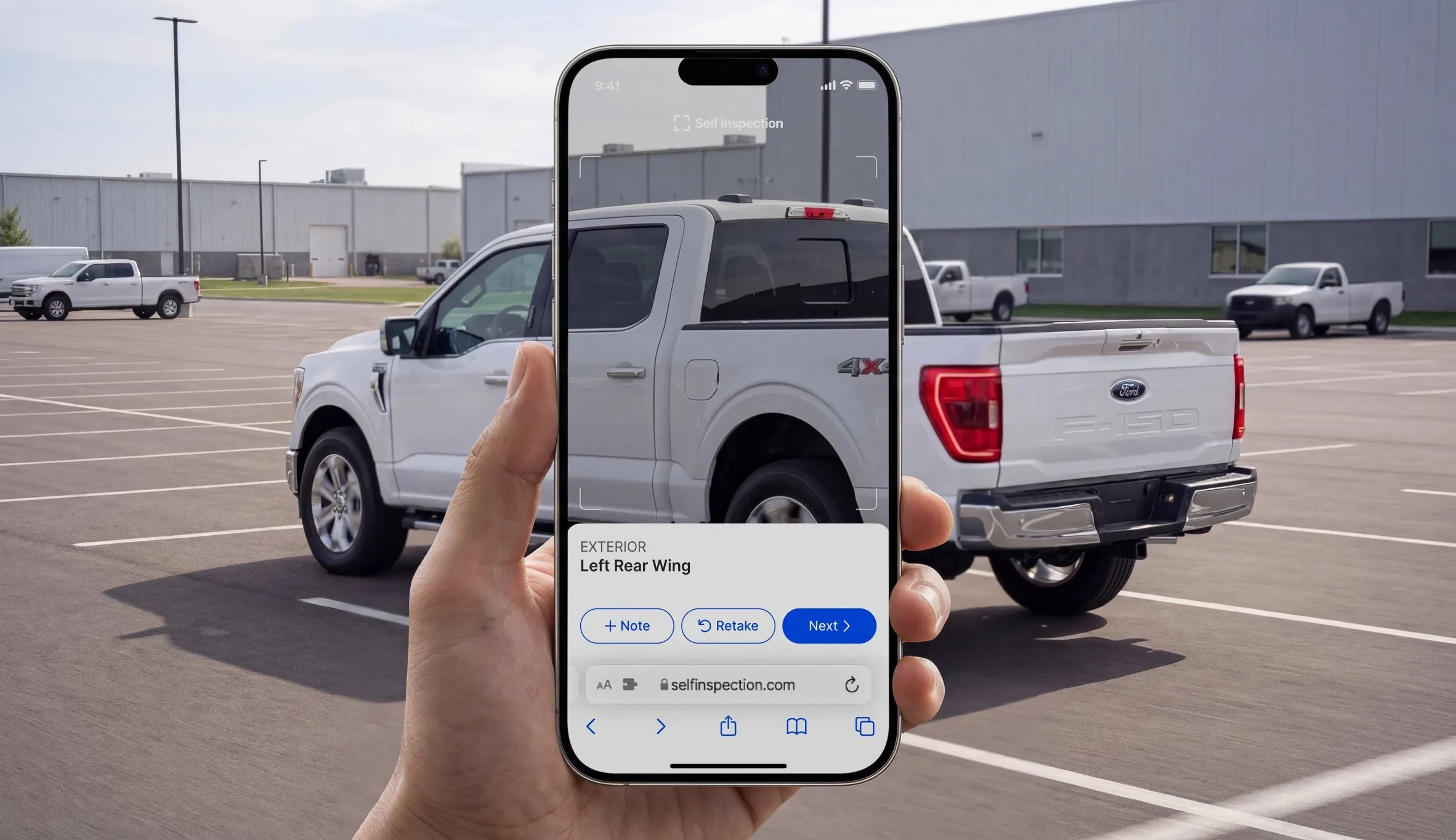Capturing the left rear wing of a fleet pickup with the Self Inspection web app