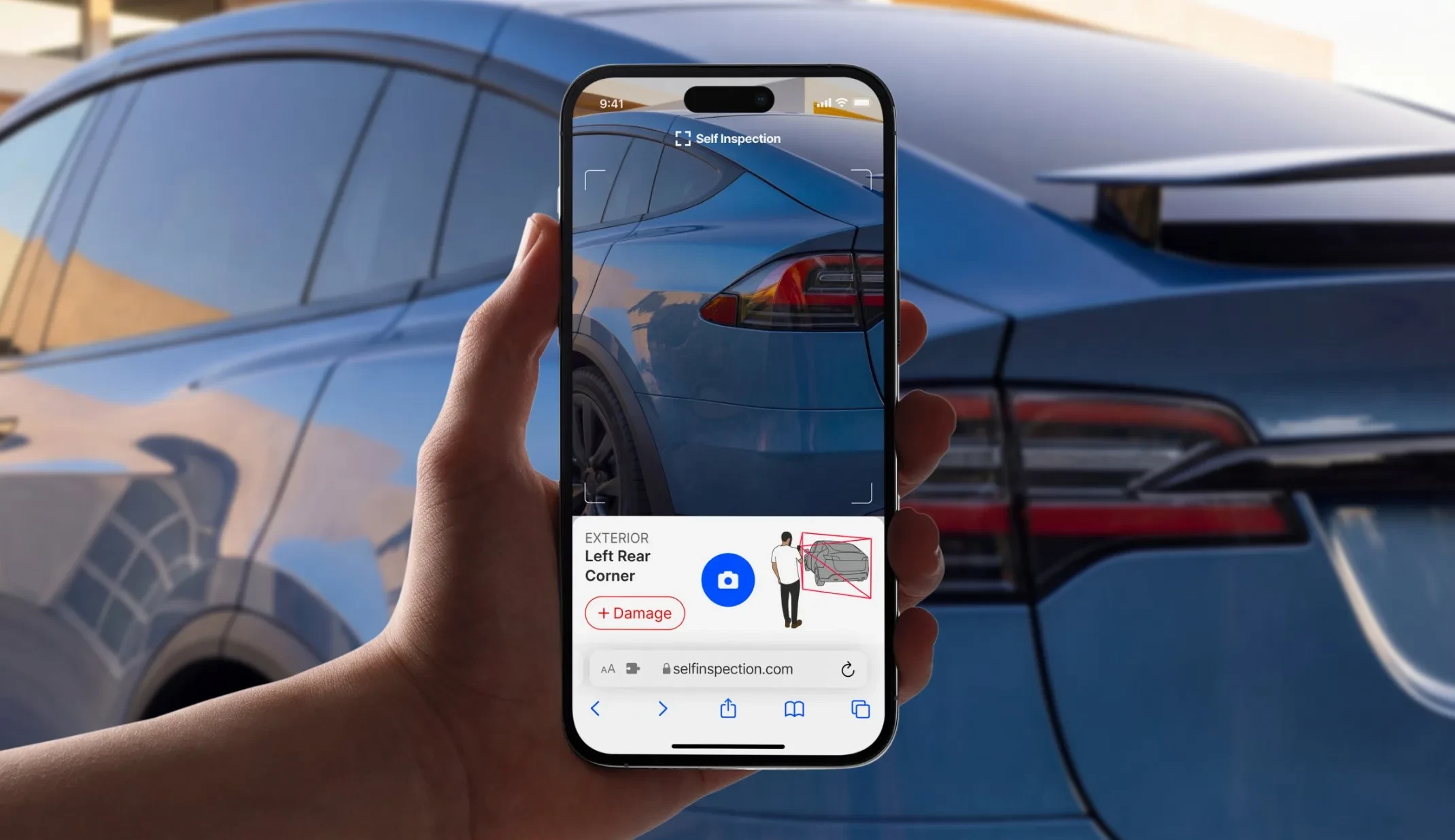 Seller capturing the left rear corner of an SUV with the Self Inspection web app