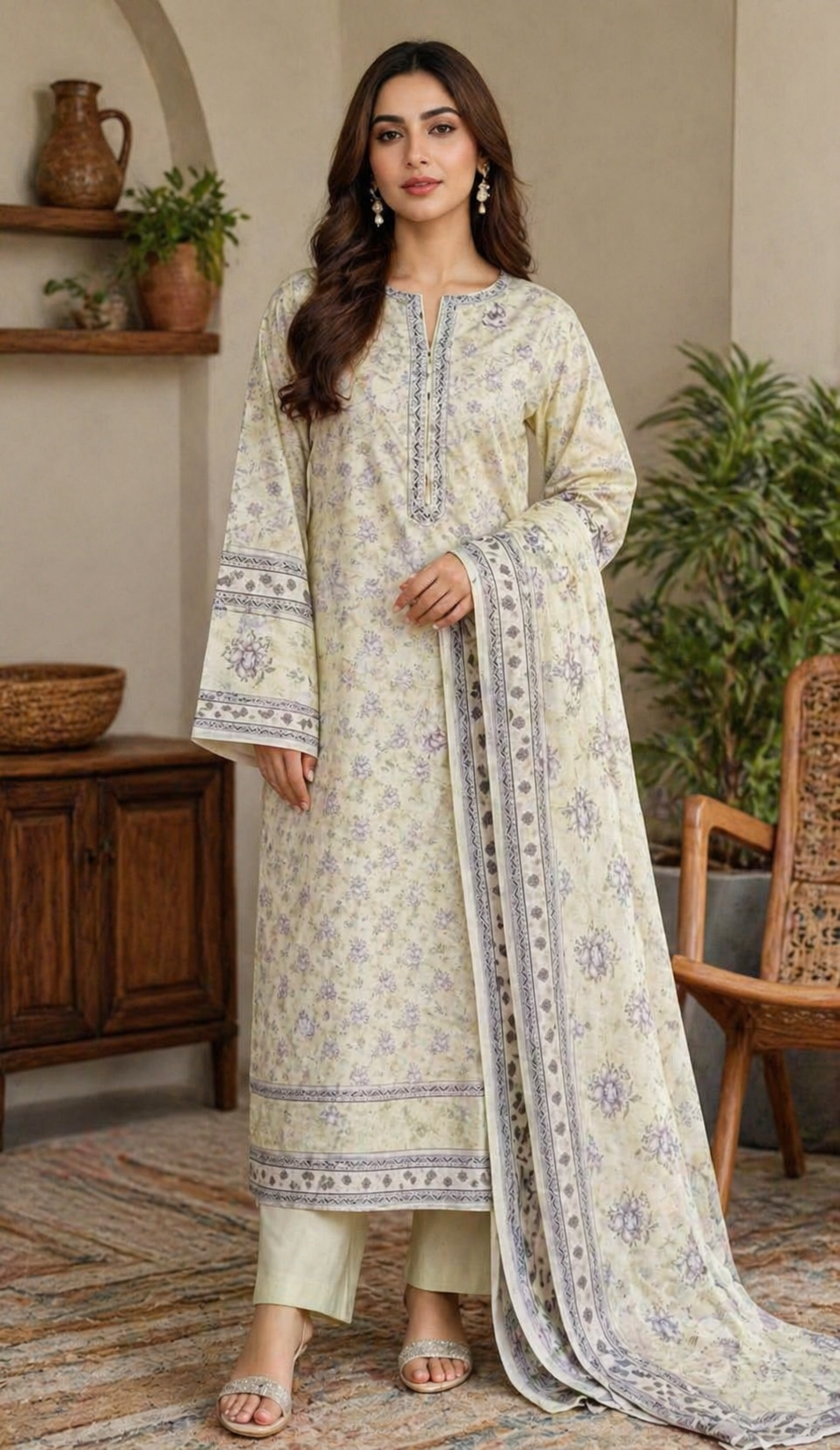 Elegant Pastel Lawn 3-Piece Unstitched Suit – Soft Floral Serenity