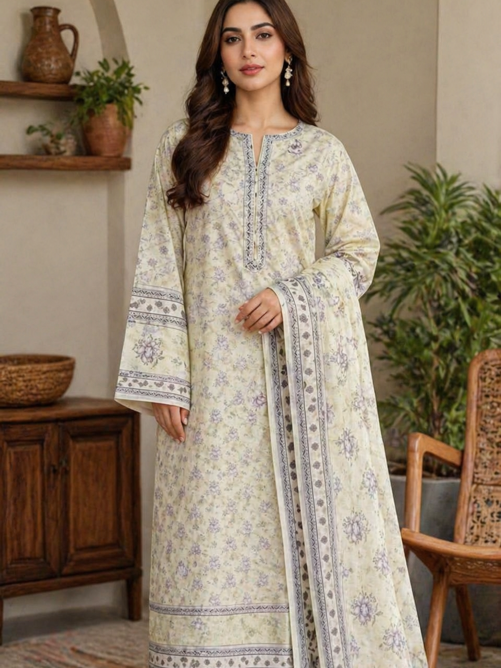 Elegant Pastel Lawn 3-Piece Unstitched Suit – Soft Floral Serenity