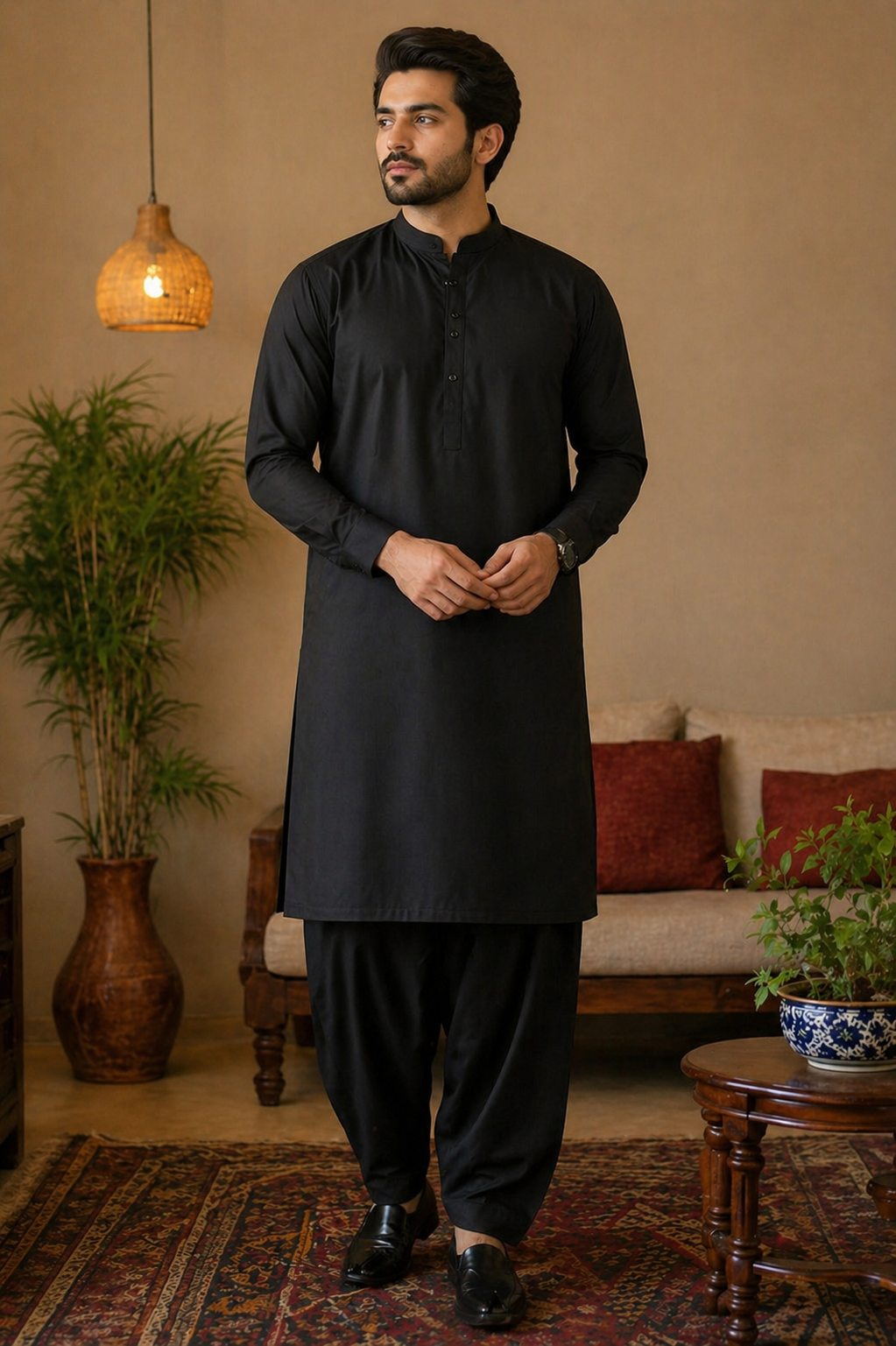 Jet Black Wash & Wear Men’s Suit Unstitched – Classic Premium Fit